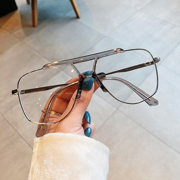 

fashion sunglasses frames 2021 polygonal glasses frame female tide double nose big flat mirror anti-blue male vintage, Black