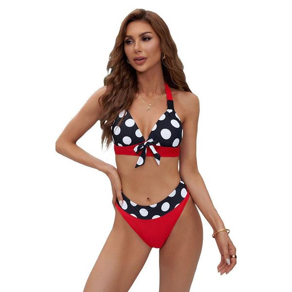 

one-piece suits 2021 summer polka dot halterneck bikini