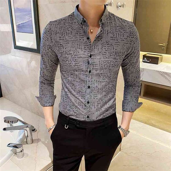 Camicie scozzesi autunnali per uomo Camicia elegante casual da lavoro Manica lunga Camicetta sociale formale slim fit Streetwear Chemise Homme 210809