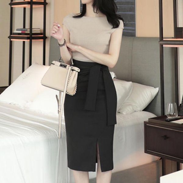 

skirts women 2021 spring autumn chic high waist midi skirt female ol pencil ladies solid all-match package hip e302, Black