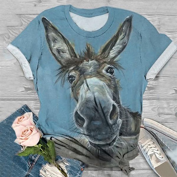 

summer donkey print tshirt plus size women t-shirts short sleeve 3d animal tee t-shirt fashion mujer women's, White