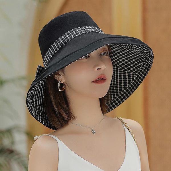 

fashion vintage classical hat summer travel sun shade women wild simple beach breathable bow cute solid 5 colors wide brim hats, Blue;gray