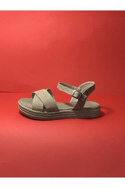 

sandals linen women ankle-strap flat dandalet1, Black