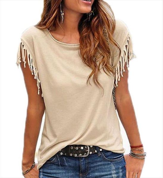 

summer tassel vest womens shirt o neck clothes short sleeve tees top, White