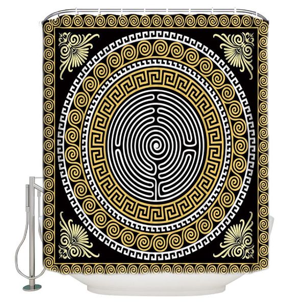 

shower curtains circle pattern black golden yellow greece polyester fabric waterproof bath curtain