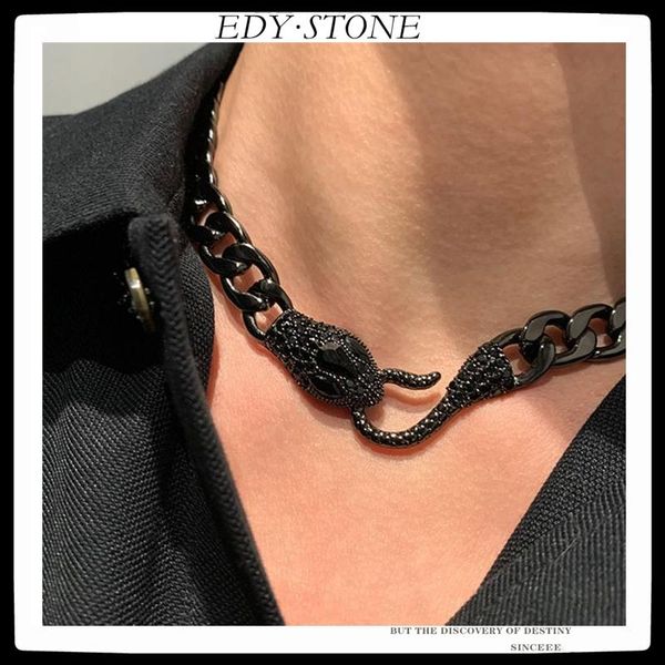 

pendant necklaces edy 2021 punk cuban chain serpentine rhinestone cool necklace clavicle for women men girls party jewelry, Silver