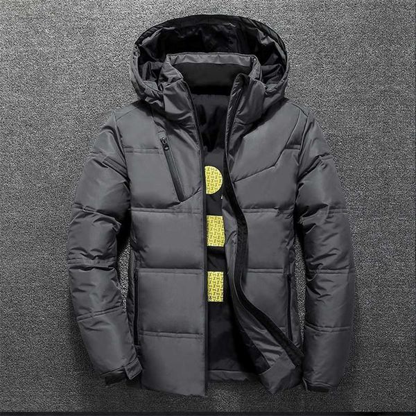 

white duck down jacket men winter warm solid color hooded down coats thick duck parka mens down jackets winter outdoor coat 211206, Black