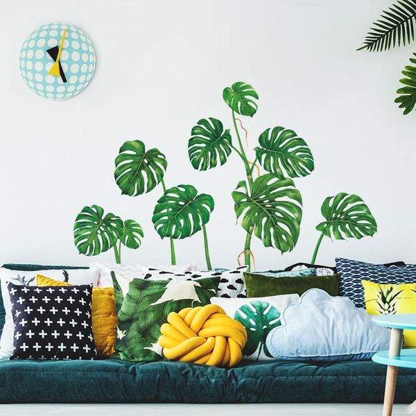 

wall stickers diy green plant monstera tv background showcase bedroom living room decoration brick