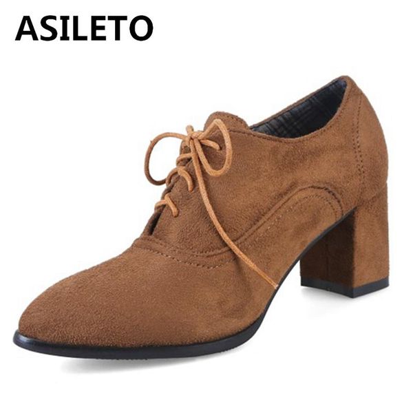 

dress shoes asileto 2021 classics ladies pumps flock lace up concise office pointed toe block heel black yellow blue green a4526
