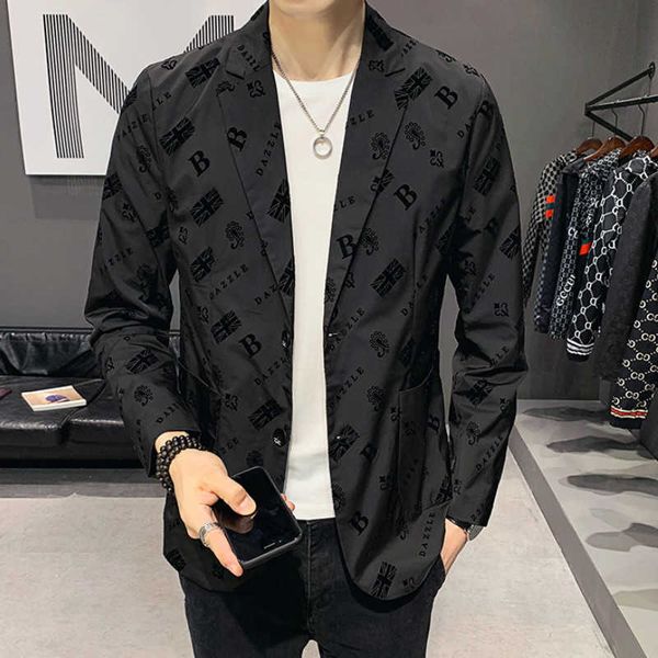 Marca Lettera Stampa Blazer Masculino Plus Size 5XL Uomo Blazer Giacca casual Giacca Streetwear Abito da sposa Cappotto Terno Ropa Hombre 210527