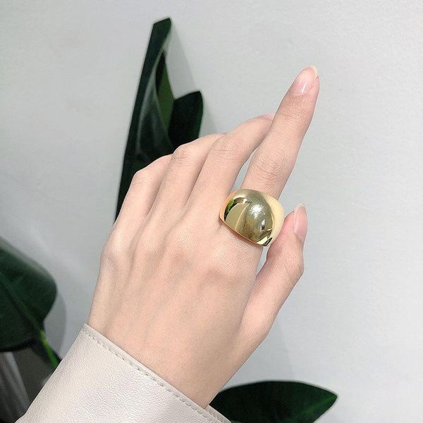 

cluster rings silvology 925 sterling silver big glossy wide curved surface japan korea for women exaggeration jewelry, Golden;silver