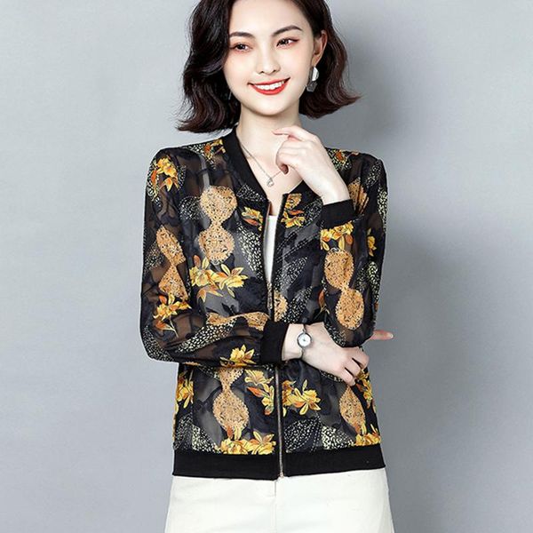 

women's jackets plue size hollow out bomber jacket women 2021 summer basic windbreaker thin coat long sleeve slim female, Black;brown