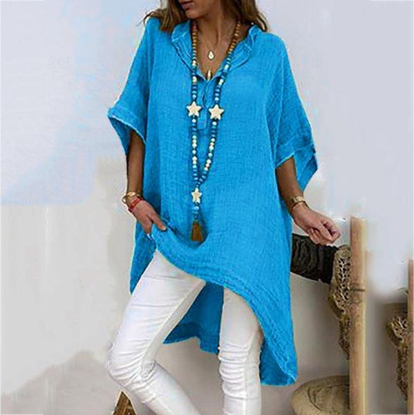 

plus size kimono sleeve summer womens shirts loose half solid tunic plain long beach blouse casual large elegant vrouw, White