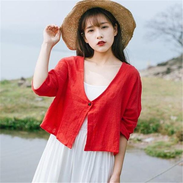 

women's jackets 2021 autumn women one button jacket cotton linen soft bat sleeve cardigan simple short style loose cloak female shrug, Black;brown