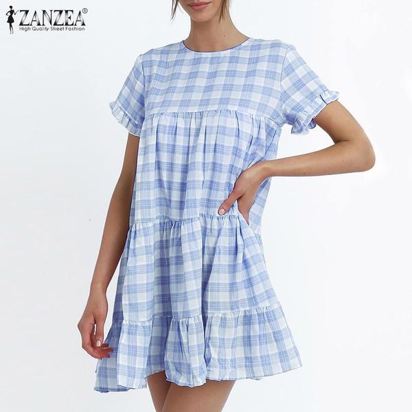 

dresses elegant check dress women's summer sundress 2021 casual short sleeve vestidos female hollow ruffle robe plus size 7, Black;gray