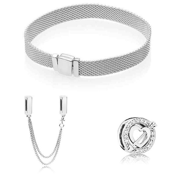 

beaded, strands s925 silver color safety chain and cupid arrow fit original bracelet gift set for women bead charm diy jewelry, Black