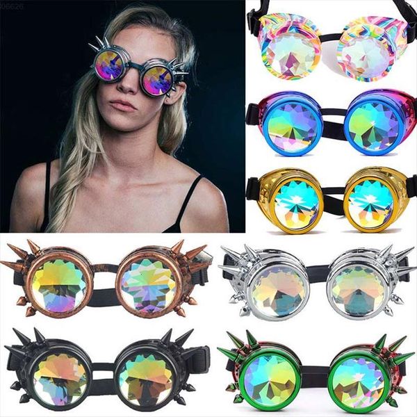 

goggles steampunk glasses punk gothic cosplay vintage rivet goggle kaleidoscope retro edm sunglasses, White;black