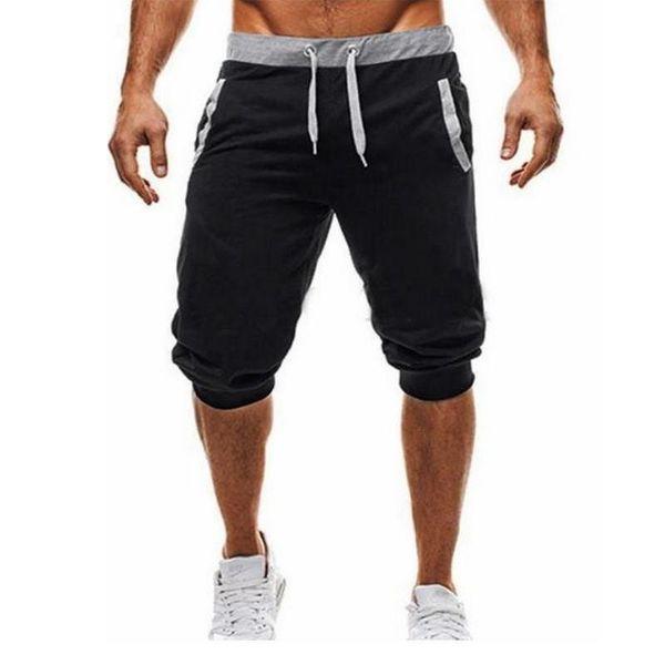 

men`s knee lenght cargo casual elastic waist fitness bermudas male breathable beach surfings men's shorts, White;black