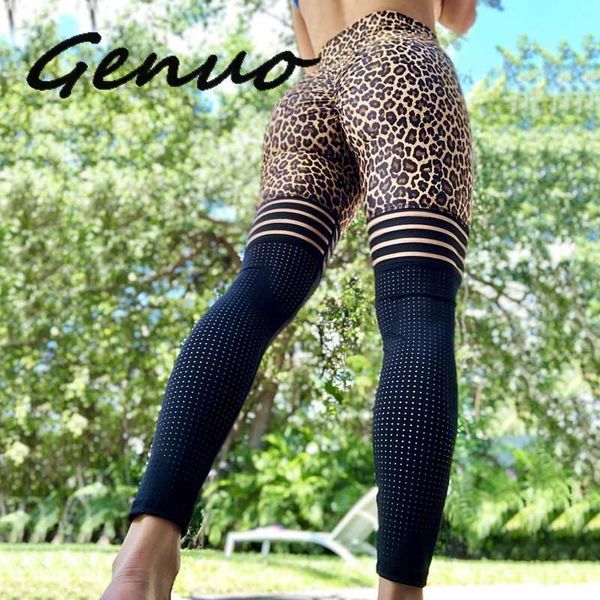 

women's leggings leopard women slim sports high waist mesh patchwork pant push up workout jeggings fitness, Black