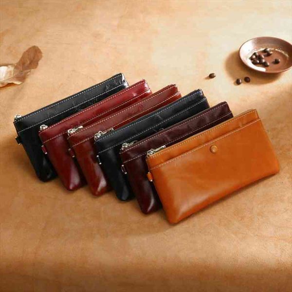 

genuine real cowhide leather wallets handbag business card holder coin purse pocket women men long zipper wristlet clutch, Red;black