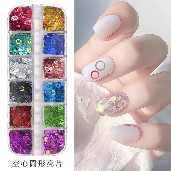 

nail glitter 12 hollow dot holographic 3-5mm laser,hollow,holographic,glitter,confetti,magical,sparkly,chunky bulk .1 box, Silver;gold