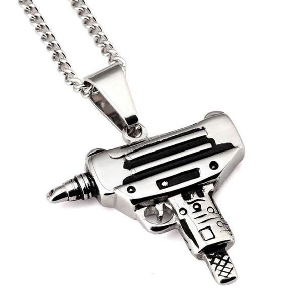 

pendant necklaces stainless steel pistol submachine gun necklace personality male jewelry fashion cloth accessories, Silver