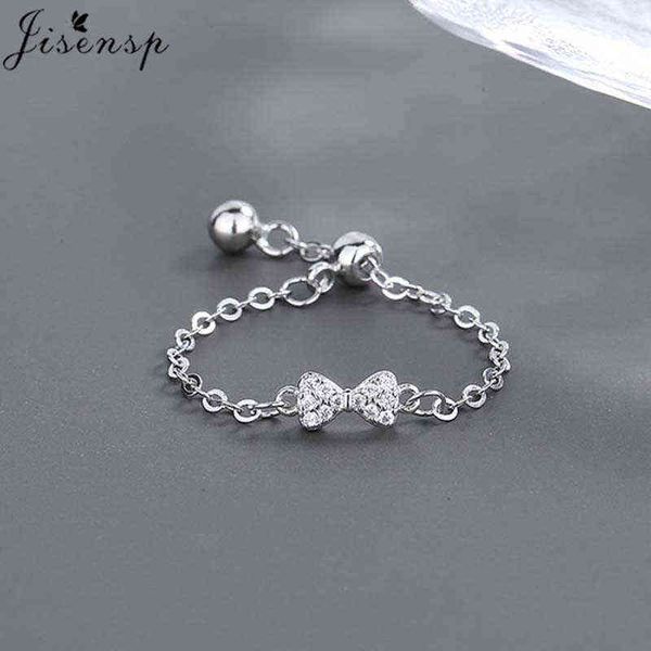 

2021 new silver color rings for women bow knot stackable sparkling crystal ring with chain design proposal wedding jewelry g1125, Slivery;golden