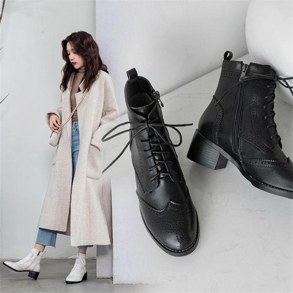 

winter women boots with side zipper lace up chunky heel round toe fashion printed boots large size 34-41 item no.a9347 210507, Black