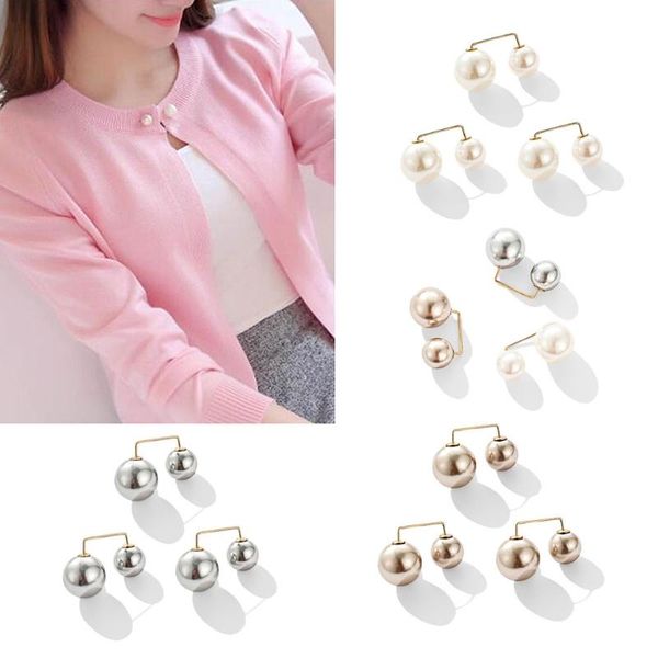 

pins, brooches 3 pcs anti-exhaust fashion brooch double pearl for women metal lapel pin pins sweater shirt accessories, Gray