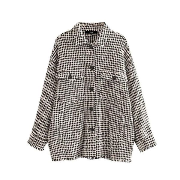 

women's jackets plaid jacket coat women vintage stylish frayed tassel oversized tweed fashion long sleeve pockets high outerwear chic, Black;brown