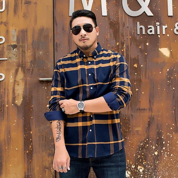 

men's dress shirts spring and autumn youth plus size shirt fat plaid long sleeve, White;black