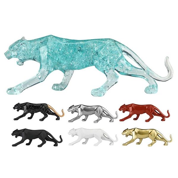 

novelty items 1pcs leopard statue figurine abstract geometric style resin panther animal large ornament home decoration accessories