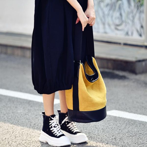 

duffel bags micoco d1159c literature and art retro temperament contrast color linen splice hand carrying single shoulder bucket bag