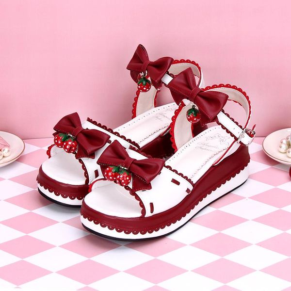 

angelic imprint designer sweet lolita style platform wedge heel sandals small with bell bowknot size 34-46 8806, Black