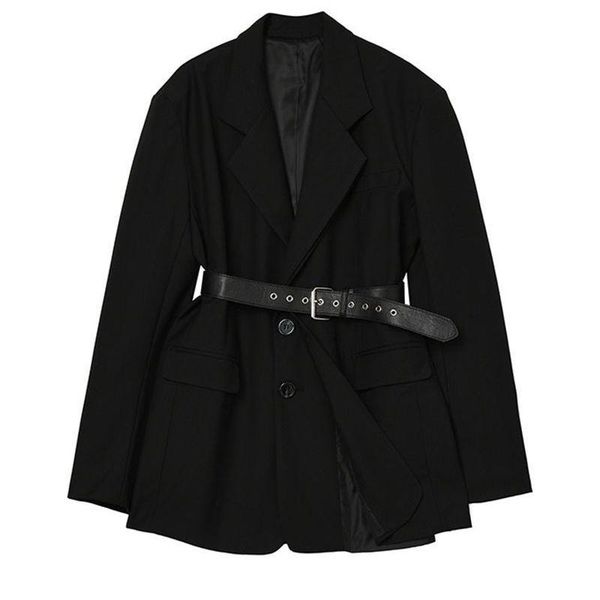 

women's suits & blazers 2021 female fashion black blazer women loose casual belted oversized jackettr013, White;black
