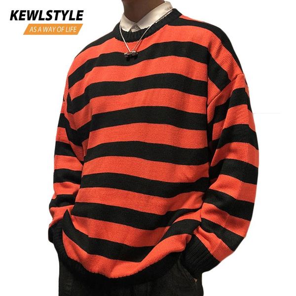 

black red striped knit sweaters autumn winter crewneck fashion long paragraph oversized jumpers men women pullover clothing my12 men's, White;black