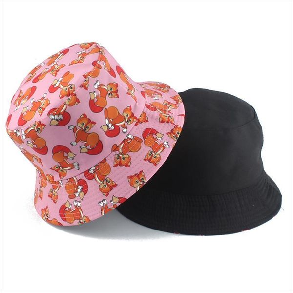 

fashion cute pink bucket hat summer travel beach fishing sun hats for women animal fox print hip hop cap men, Blue;gray