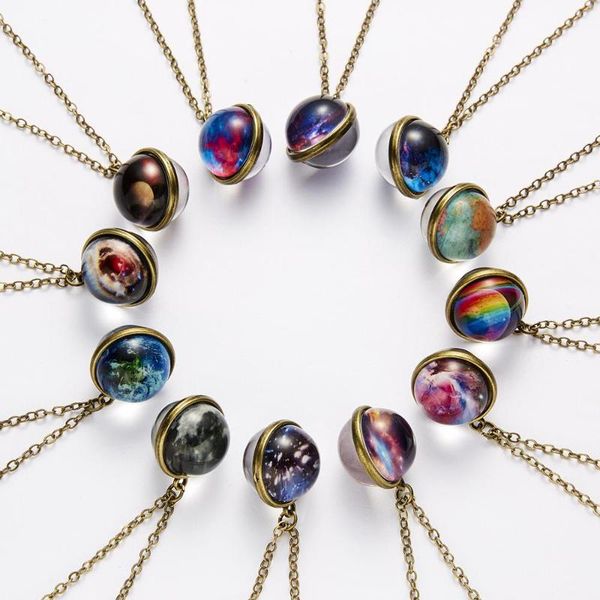

pendant necklaces creative jewelry universe starry night luminous retro necklace holiday gift round suspension woman man, Silver