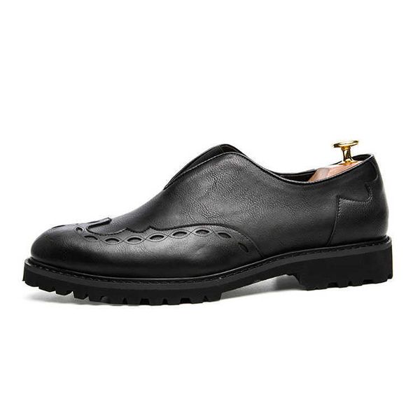 

elling classic luxury men's oxford sole shoes wedding formal dress shoes punk men genuine cow leather brogue slip on bullock designer q, Black