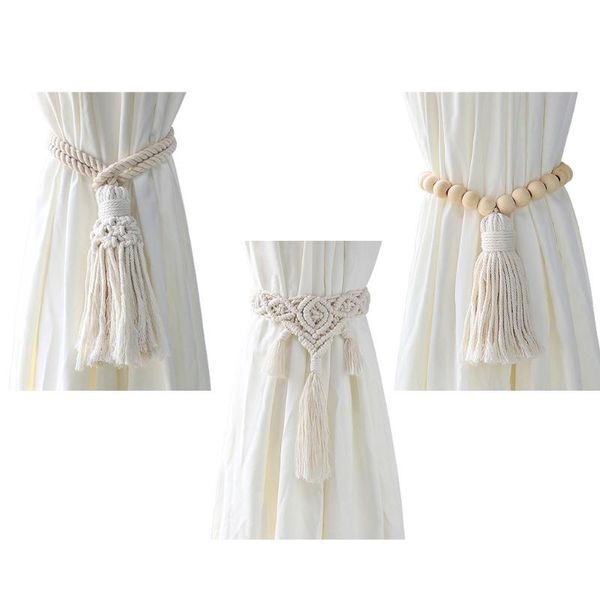 

curtain & drapes t21d wooden beads holder cotton tassel tieback buckle strap drapery holdbacks wall home farmhouse decoration