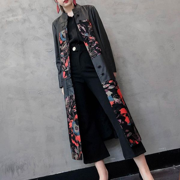 

women's leather & faux coat sheepskin genuine long female real jacket women autumn vintage floral windbreaker 2021 lh-2002, Black
