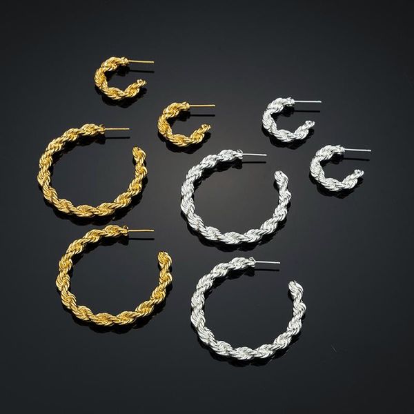 

hoop & huggie jaeeyin 2021 fashion trendy delicate minimalist stainless steel twisted hoops earrings chunky thick chain gold jewelry year, Golden;silver