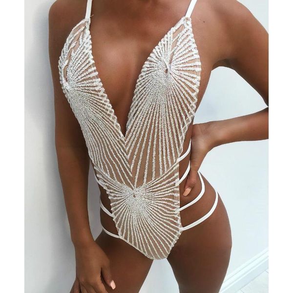 

women's jumpsuits & rompers women summer beach bright bodysuits sleeveless backless deep v-neck sexy, Black;white