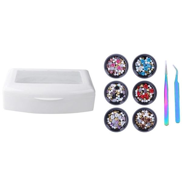 

nail art kits sterilizer tray disinfection pedicure manicure box with 6 color 3d rhinestone decoration set