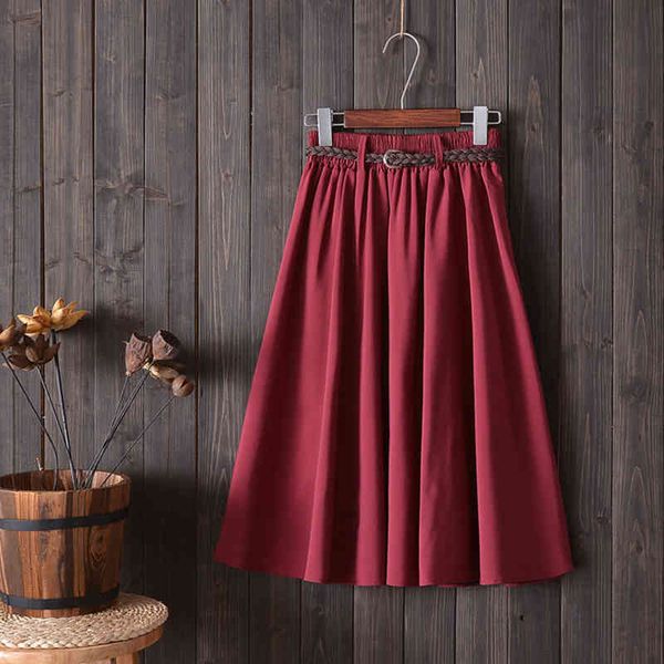 

midi length surmiitro summer knee skirt women with belt 2021 korean ladies blue black red high waist pleated school female