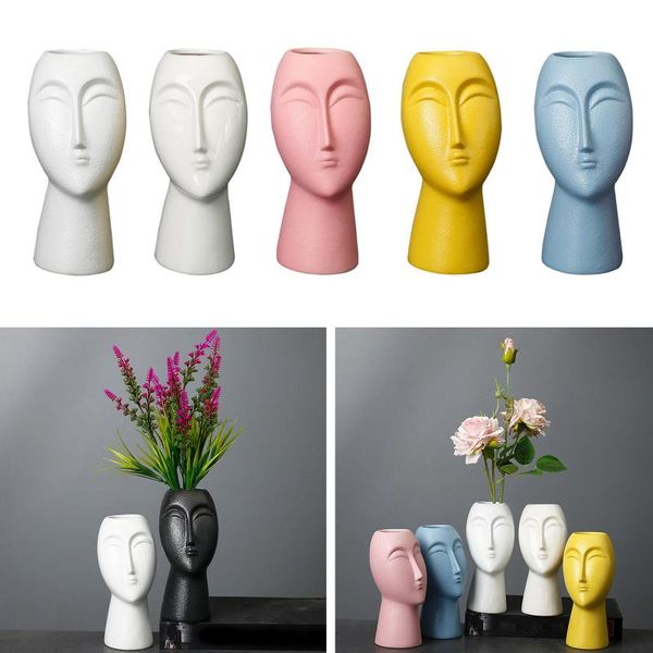 

vases creative abstract human face statue decoration art flower pot ceramic vase modern living room shop ornaments