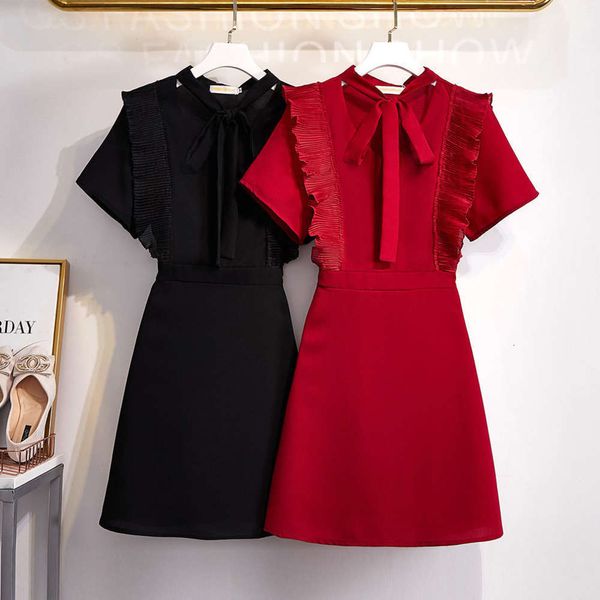 

large women's dress fat mm skirt spring and summer korean version show thin age reduction waist temperament, Black;gray