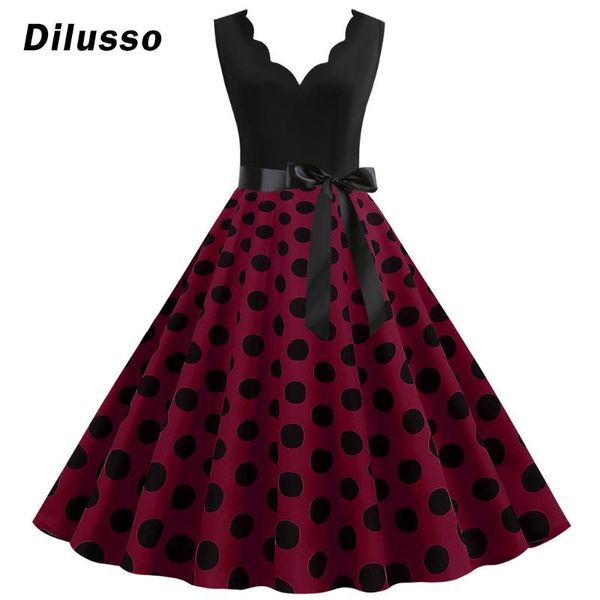 

women summer dress vintage sleeveless rockabilly robe femme sundress vestidos plus size polka dot party dress#d3 casual dresses, Black;gray
