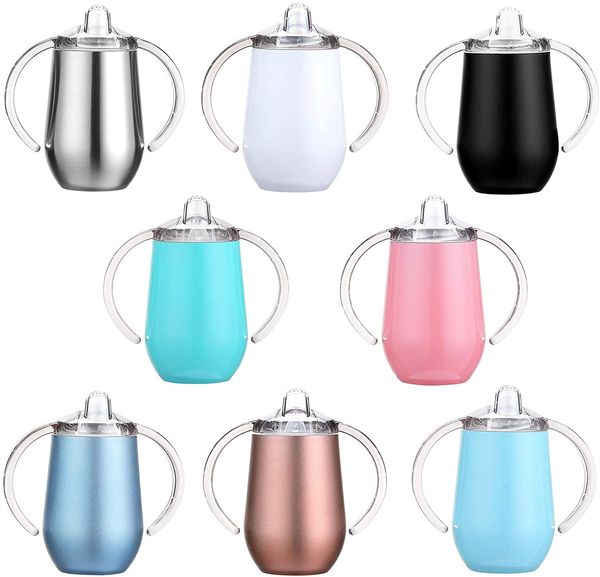 10oz pulverbeschichtete Baby-Schnabeltasse, doppelwandige Edelstahl-Vakuum-Thermos-Kinderwasserflasche mit auslaufsicherer Nippelabdeckung