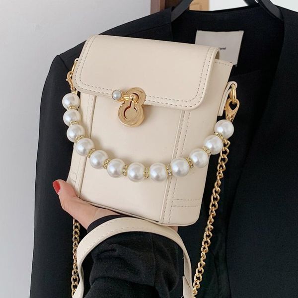 

cross body 2021 trendy fashion bags ladies texture all-match pearl portable chain messenger bucket bag net celebrity small female
